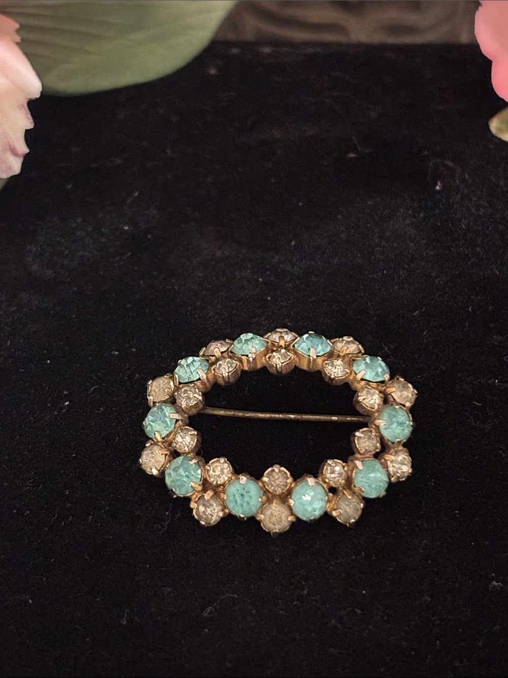 Round Turquoise and Clear Crystal Circle Brooch - Women's Jewelry